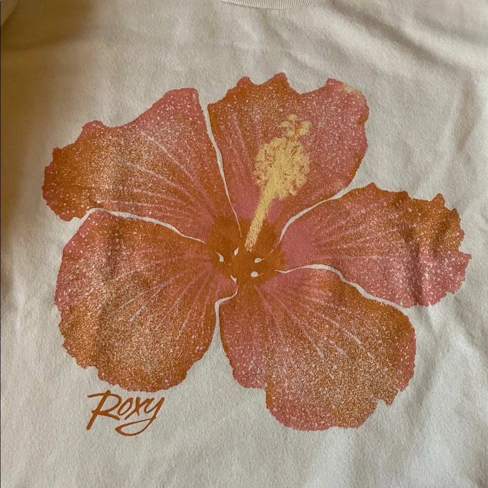 Roxy Cream Sweatshirt with Orange Hibiscus - Picture 3 of 5